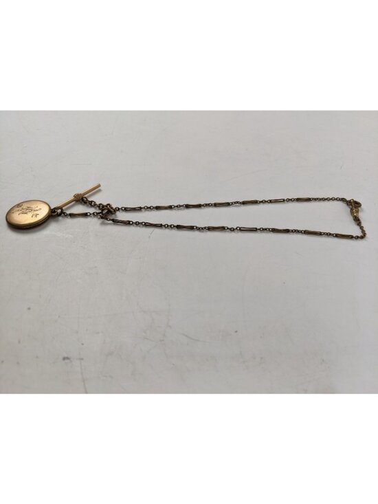 Vintage Antique Victorian? Gold Tone Pocket Watch Chain Fob Bar Floral Locket
